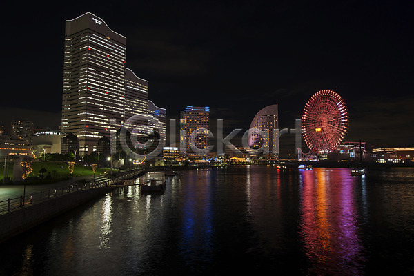 사람없음 JPG 포토 대관람차 도시 도시풍경 바다 배(교통) 빌딩 빛 야경 야외 일본 조명 풍경(경치) 항구 해외 해외풍경