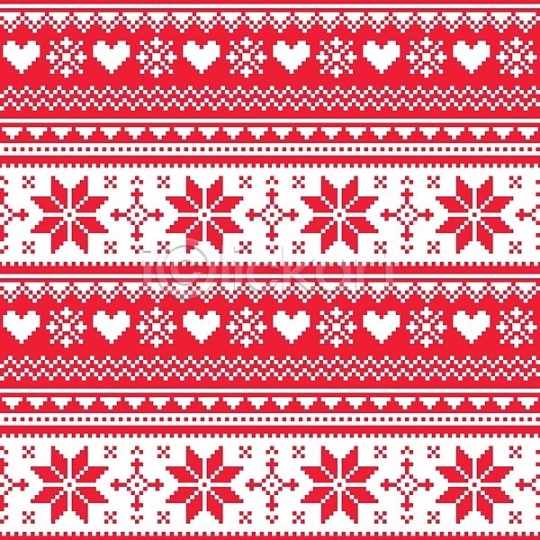 사람없음 EPS 일러스트 해외이미지 겨울 노르딕(디자인) 눈꽃 디자인 뜨개질 빨간색 패턴 픽셀 하트 해외202004
