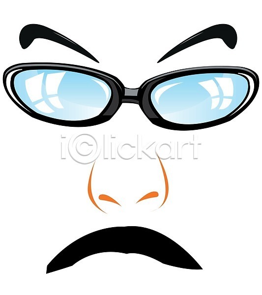 사람 EPS 일러스트 해외이미지 만화 묘사 방식 스타일 안경 코 콧수염 해외202004 흰배경
