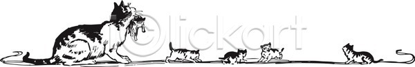 사람없음 EPS 일러스트 해외이미지 가족 검은색 고양이 그림 라인아트 물기(모션) 백그라운드 새끼 여러마리 카피스페이스 판화 해외202004