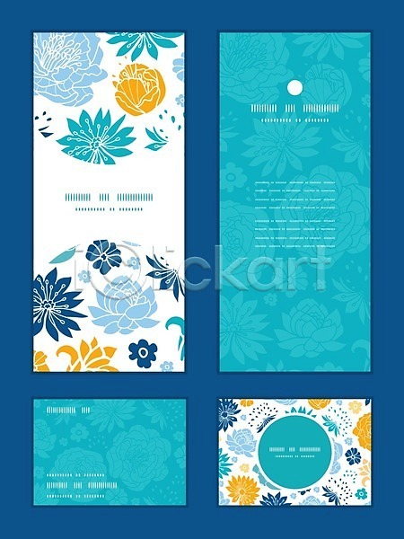 사람없음 EPS 일러스트 해외이미지 꽃 꽃무늬 디자인 배너 세트 파란색 패턴 프레임 해외202004