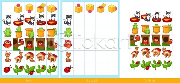 사람없음 EPS 일러스트 해외이미지 개 개구리 고양이 교육 무당벌레 미술 어린이교육 유아교육 학습지 해외202004 해외일러스트