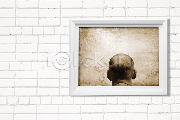남자 백인 사람 사람없음 성인 JPG 포토 해외이미지 대머리 마음 머리 벽 컨셉 프레임 해외202004 흰색