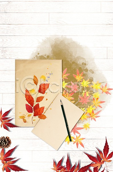 사람없음 PSD 편집이미지 가을(계절) 계절 나뭇잎 단풍 연필 편지 편지지 편집 풍경(경치) 프레임