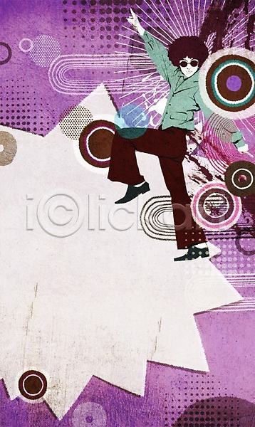 남자 남자만 남자한명만 사람 한명 PSD 일러스트 도형 디스코 무늬 물방울무늬 백그라운드 선글라스 원형 음악 전신 춤 팝아트 프레임