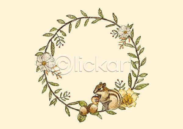 사람없음 PSD 일러스트 꽃 꽃프레임 다람쥐 동물 모양 백그라운드 식물 원형 프레임 한마리