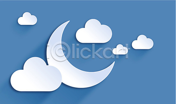 사람없음 AI(파일형식) 아이콘 플랫아이콘 구름(자연) 달 밤하늘 백그라운드 초승달 컬러 파란색 페이퍼아트 플랫