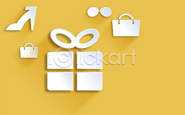 사람없음 AI(파일형식) 아이콘 플랫아이콘 가방 구두 노란색 백그라운드 선물 선물상자 컬러 페이퍼아트 플랫