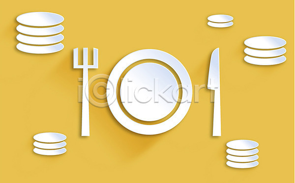 사람없음 AI(파일형식) 아이콘 플랫아이콘 나이프 노란색 백그라운드 식기 식사 접시 컬러 페이퍼아트 포크 플랫