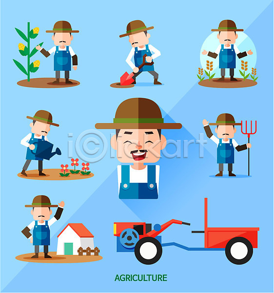 남자 남자만 사람 여러명 AI(파일형식) 아이콘 플랫아이콘 경운기 농부 농사 농업 농작물 모바일 세트 웹 종류 직업 직업캐릭터 캐릭터 포즈 플랫