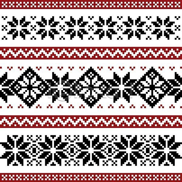 사람없음 EPS 일러스트 해외이미지 검은색 겨울 노르딕(디자인) 눈꽃 디자인 뜨개질 빨간색 패턴 픽셀 해외202004