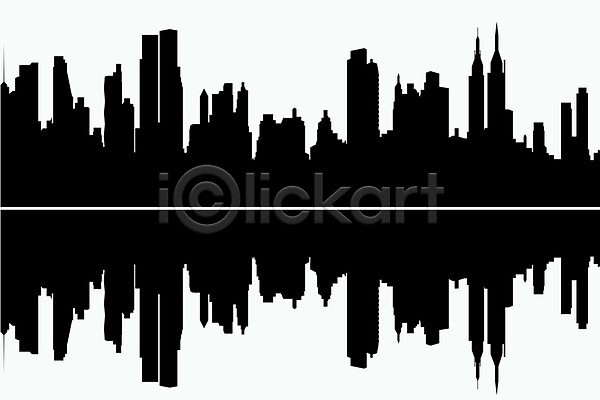 새로움 EPS 실루엣 일러스트 해외이미지 건물 건축양식 검은색 고층빌딩 도시 도시풍경 디자인 맨해튼 미국 반사 백그라운드 선 스카이라인 외관 장면 파노라마 하늘 해외202004