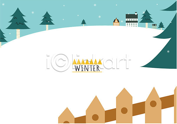 사람없음 AI(파일형식) 일러스트 건물 겨울 겨울배경 나무 눈(날씨) 백그라운드 산 울타리 풍경(경치)