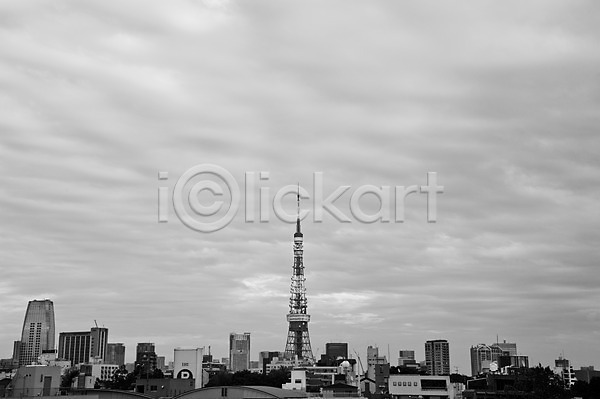 사람없음 JPG 포토 흑백 건물 도시 도쿄 도쿄타워 야외 일본 주간 풍경(경치) 하늘 해외 해외풍경
