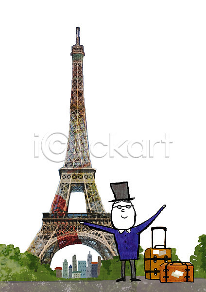 남자 남자만 남자한명만 사람 한명 PSD 편집이미지 포토일러 관광지 라이프스타일 에펠탑 여행 여행가방 합성