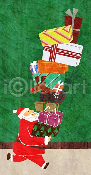 남자 노년 사람 성인 한명 PSD 일러스트 겨울 동물 루돌프 사슴 산타캐릭터 산타클로스 선물 선물상자 캐릭터 크리스마스