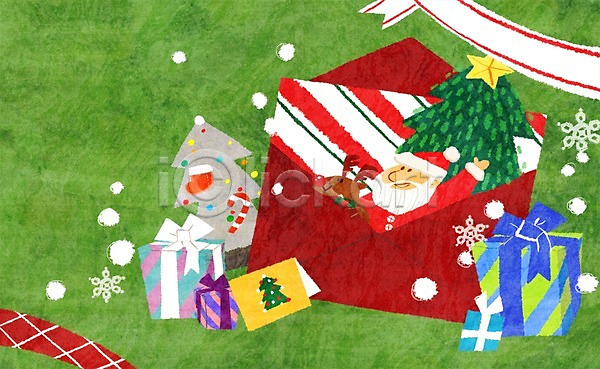 남자 노년 사람 성인 한명 PSD 일러스트 겨울 눈(날씨) 동물 루돌프 사슴 산타캐릭터 산타클로스 선물 선물상자 카드(감사) 캐릭터 크리스마스 크리스마스트리