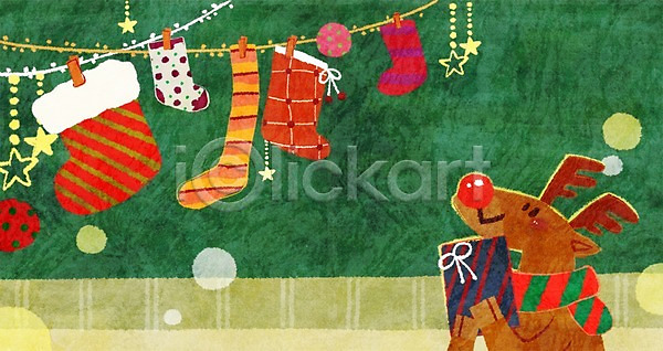 사람없음 PSD 일러스트 겨울 동물 루돌프 사슴 상자 선물 선물상자 양말 장식 조명 크리스마스 크리스마스장식