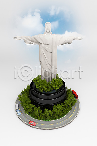 사람없음 3D PSD 편집이미지 관광지 구름(자연) 나무 버스 브라질 여행 예수상 자동차 차(자동차) 편집 하늘