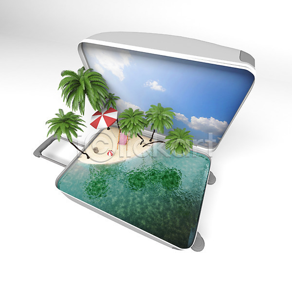 사람없음 3D PSD 편집이미지 구름(자연) 나무 바다 비치볼 수트케이스 야외의자 여름(계절) 여행 여행가방 열대 파라솔 편집 하늘 휴양지