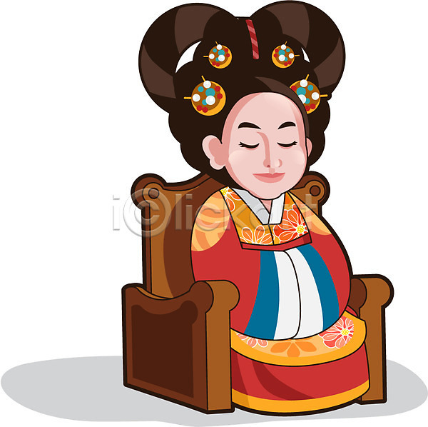 동양인 사람 성인 성인만 성인여자만 여자 여자만 여자한명만 한국인 한명 AI(파일형식) 일러스트 명성황후 여왕 역사 위인 캐릭터 한복