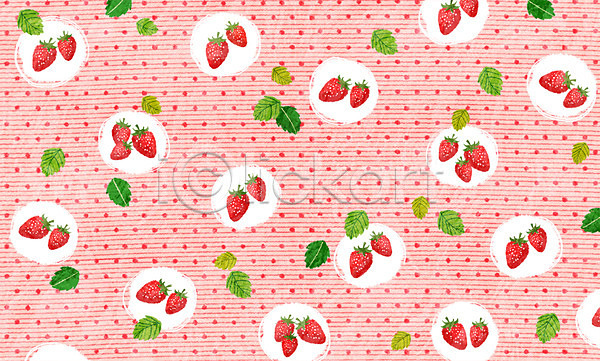 사람없음 PSD 일러스트 과일 딸기 모양 물방울무늬 백그라운드 빨간색 잎 컬러 패턴