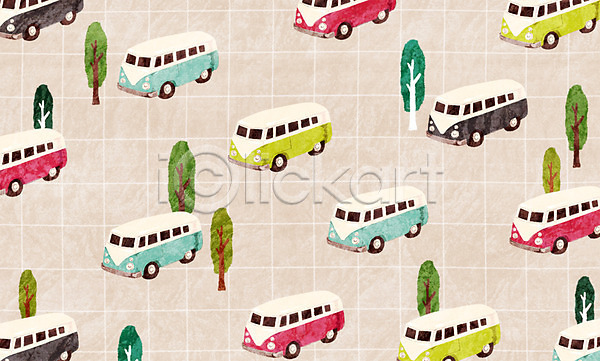 사람없음 PSD 일러스트 나무 모양 미니버스 백그라운드 버스 자동차 차(자동차) 체크무늬 패턴