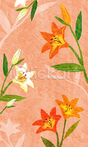사람없음 PSD 일러스트 꽃 모양 백그라운드 백합(꽃) 식물 주황색 컬러 패턴