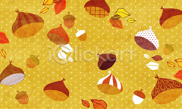 사람없음 PSD 일러스트 견과류 낙엽 노란색 도토리 모양 물방울무늬 밤(견과류) 백그라운드 컬러 패턴
