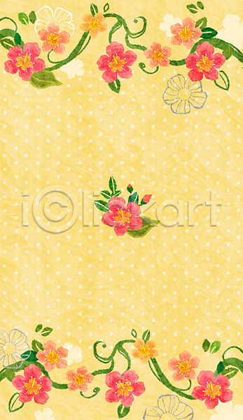 사람없음 PSD 일러스트 꽃 노란색 모양 물방울무늬 백그라운드 식물 잎 진달래 컬러 패턴