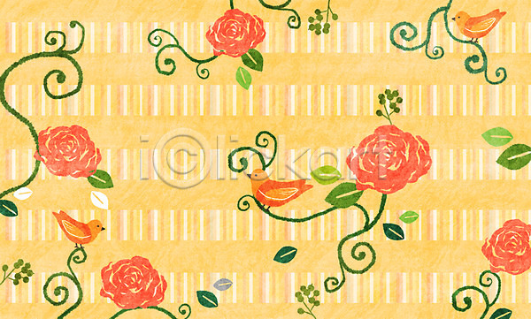 사람없음 PSD 일러스트 꽃 노란색 덩굴 동물 모양 백그라운드 식물 장미 조류 줄무늬 컬러 패턴