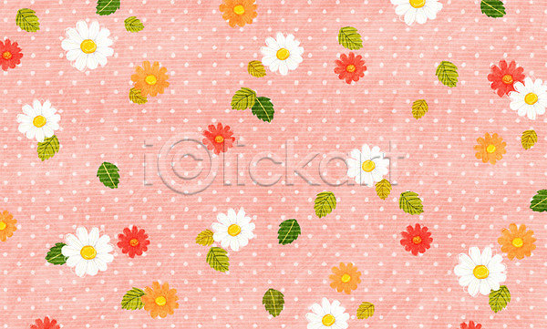 사람없음 PSD 일러스트 꽃 데이지 모양 물방울무늬 백그라운드 분홍색 식물 잎 컬러 패턴
