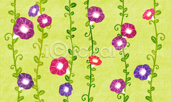 사람없음 PSD 일러스트 꽃 나팔꽃 덩굴 모양 백그라운드 식물 연두색 컬러 패턴