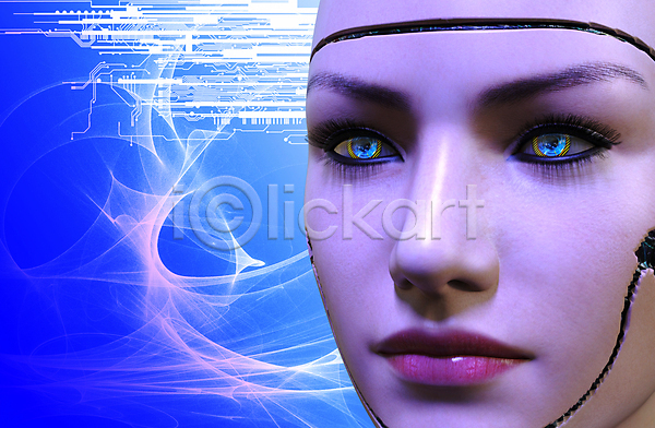 미래 상상 사람없음 3D JPG 일러스트 포토 해외이미지 가상 과학 광 기계 기술 눈(신체부위) 디지털 로봇 머리 백그라운드 사이버 얼굴 응시 인공 전자 지능 컨셉 코 테크노 파란색 해외202004 환상