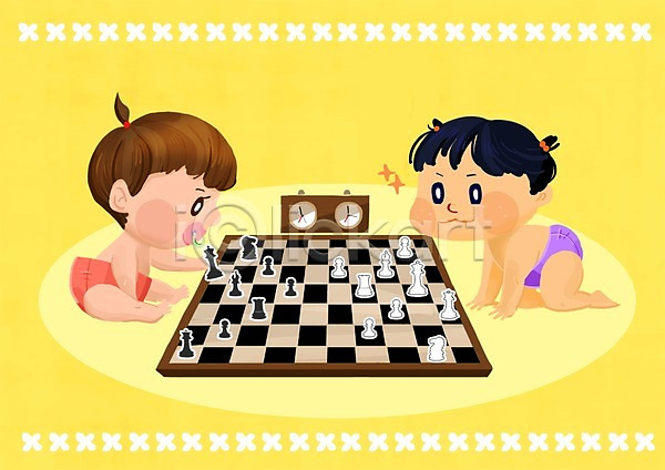 두명 사람 아기 아기만 여자 여자만 여자아기만 PSD 일러스트 게임 교육 어린이교육 영재 조기교육 체스