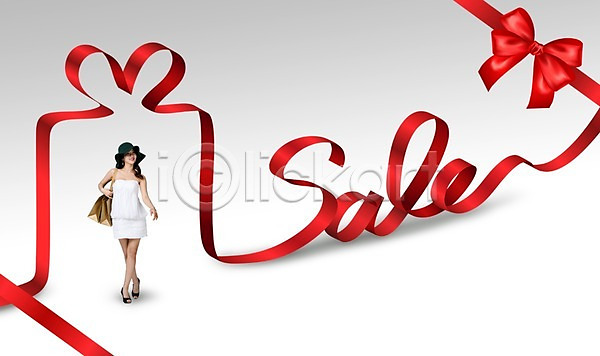 사람 성인 성인여자만 여자 여자만 여자한명만 한국인 한명 3D PSD 편집이미지 리본 모자(잡화) 백그라운드 빨간색 서기 선물 세일 쇼핑 쇼핑백 이벤트 전신 컬러
