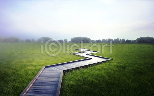 사람없음 3D PSD 편집이미지 구름(자연) 데크 땅 식물 안개 잔디 초원(자연) 하늘 흐림