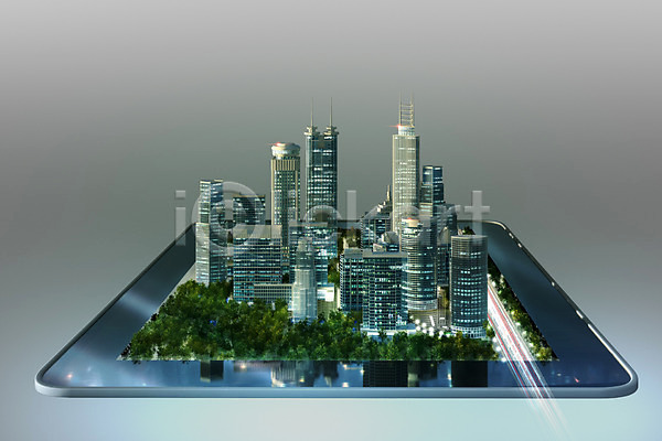 사람없음 3D PSD 편집이미지 고층빌딩 나무 도시 빌딩 태블릿 풍경(경치)