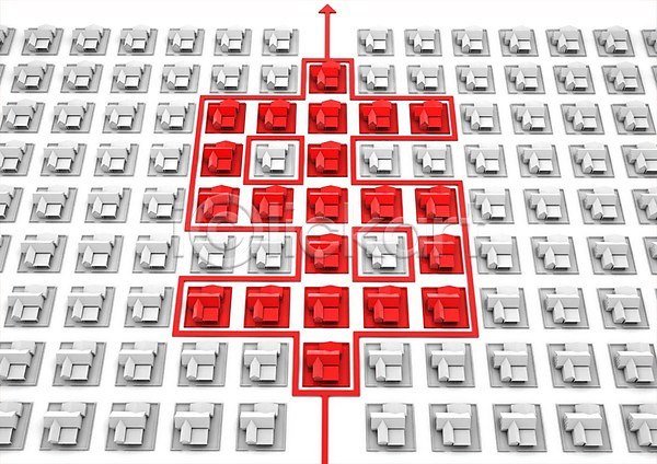 사람없음 3D PSD 편집이미지 3D소스 경제 그래픽 금융 기호 달러 백그라운드 부동산 빨간색 일렬 주택 컬러 컴퓨터그래픽 화살표 화폐기호