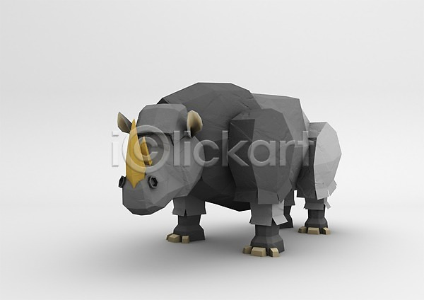 사람없음 3D PSD 편집이미지 3D소스 그래픽 동물 백그라운드 컴퓨터그래픽 코뿔소 한마리