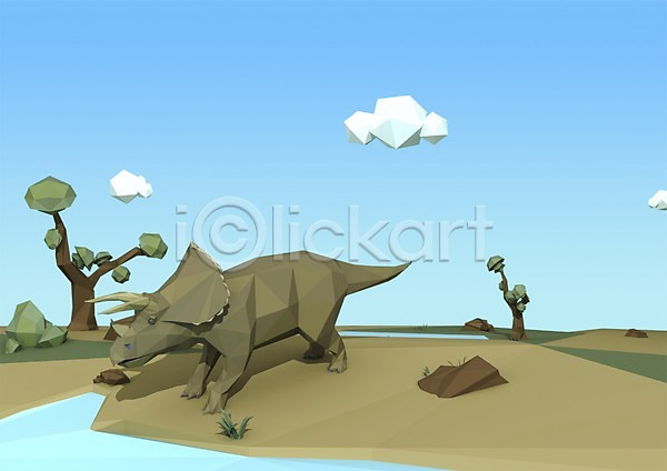 사람없음 3D PSD 편집이미지 3D소스 공룡 구름(자연) 그래픽 나무 동물 물 백그라운드 식물 컴퓨터그래픽 트리케라톱스 파충류 하늘 한마리