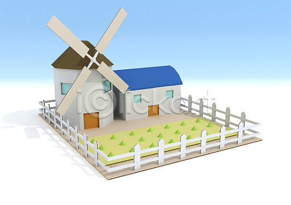 사람없음 3D PSD 편집이미지 3D소스 건물 그래픽 농장 백그라운드 울타리 컴퓨터그래픽 풍차