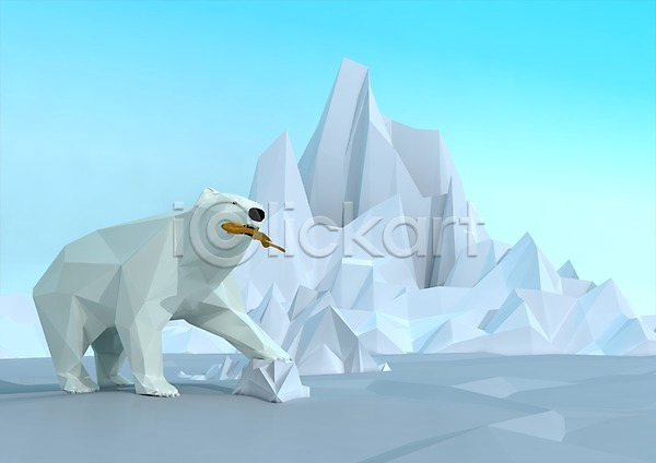 사람없음 3D PSD 편집이미지 3D소스 그래픽 동물 먹이 백그라운드 북극 북극곰 어류 얼음 컴퓨터그래픽 하늘 한마리