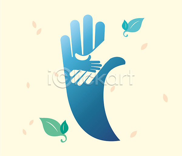 사람없음 신체부위 AI(파일형식) 일러스트 나뭇잎 손 식물 악수 초록색 치료 컬러 파란색 플랫