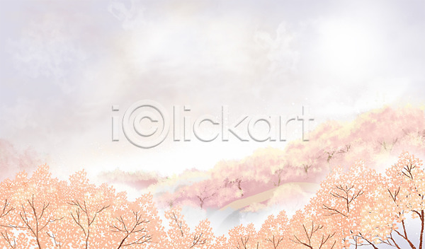 사람없음 PSD 일러스트 계절 나무 백그라운드 벚꽃 봄 봄배경 분홍색 산 식물 자연 풍경(경치)