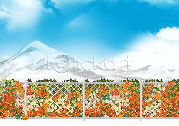 사람없음 PSD 일러스트 구름(자연) 꽃 백그라운드 빙산 식물 야외 울타리 자연 장미 주간 풍경(경치) 하늘