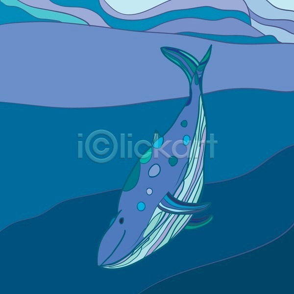 사람없음 EPS 일러스트 해외이미지 고래 바다 바닷속 수영 파란색 한마리 해외202004