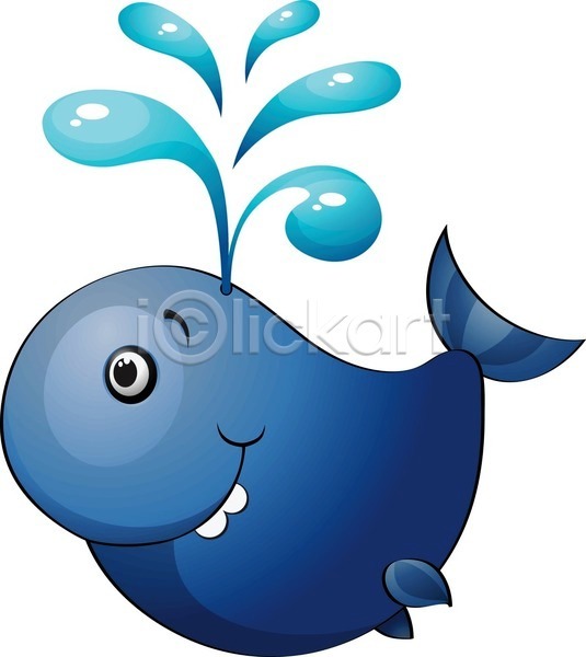 사람없음 EPS 일러스트 해외이미지 고래 동물캐릭터 물뿜기 파란색 한마리 해외202004