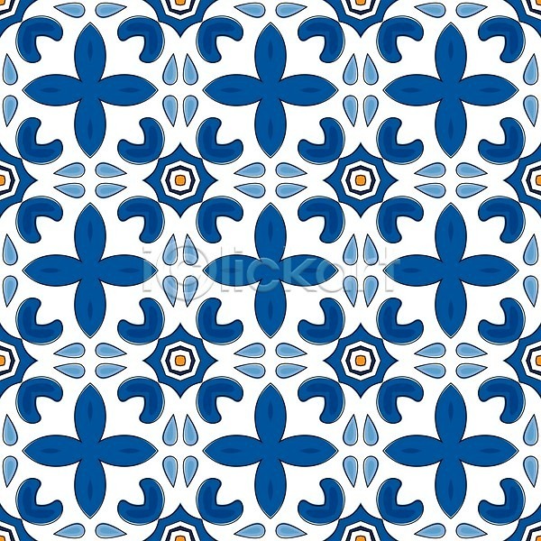 EPS 일러스트 해외이미지 디자인 모자이크 묘사 벽지 스페인어 아라베스크 엘리먼트 오렌지 장식 전통 정사각형 추상 타일 튀니지 파란색 패턴 포르투갈 해외202004 흰색