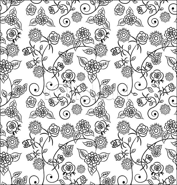 EPS 일러스트 해외이미지 검은색 그림 꽃 꽃무늬 디자인 미술 백그라운드 벽지 복고 봄 수확 식물 여름(계절) 잎 자연 장미 장식 정원 패턴 해외202004 흰색